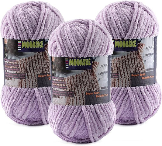 Baby Blanket Yarn for Crocheting - Soft Velvet Fluffy Chenille Yarn for Knitting Amigurumi Making Scarves, Doll - 100g/3.5oz 131 Yards Thick Plush Yarns (3, Light Purple)