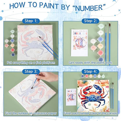 Nezyo 12 Sets Paint by Numbers Kit with Frame for Adult Beginners, Paint by Number DIY Acrylic Painting Canvas for Painting Party, Classroom Activity Birthday Gift, 8 x 8 Inch