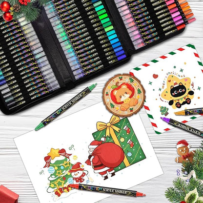 Betem Acrylic Paint Markers Pens, Dual Tip 72 Colors Premium Paint Pens Acrylic Markers for Wood, Fabric, Canvas, Stone, Rock Painting, Glass, Ceramic Surfaces, DIY Crafts Making Art Supplies with Bag