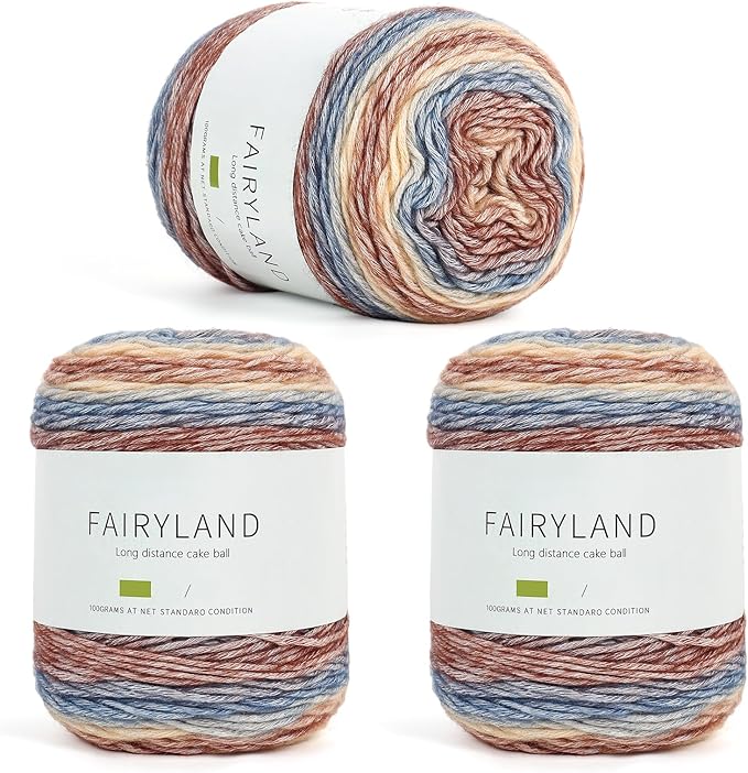 Aeelike Cake Yarn for Crocheting, 3 Skeins Gradient Cake Yarn 100g (3.52 oz) 245m (267 Yards), Super Soft Ombré Yarns Cake Rainbow Cotton Yarn for Making Colorful Crafts, Khaki Gradient
