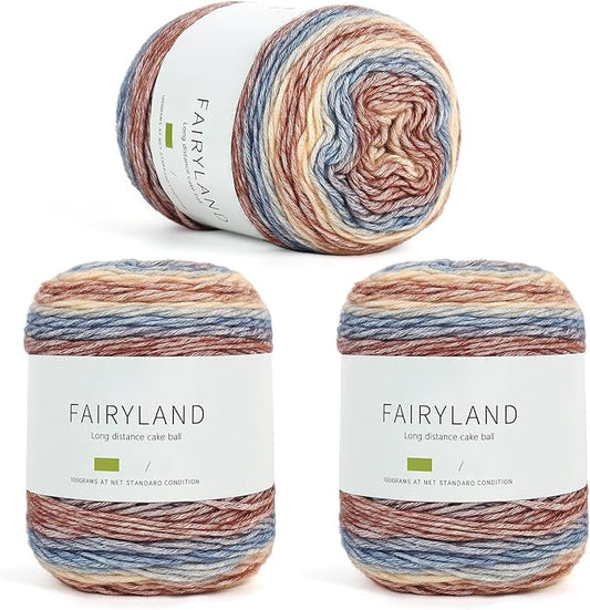 Aeelike Cake Yarn for Crocheting, 3 Skeins Gradient Cake Yarn 100g (3.52 oz) 245m (267 Yards), Super Soft Ombré Yarns Cake Rainbow Cotton Yarn for Making Colorful Crafts, Khaki Gradient