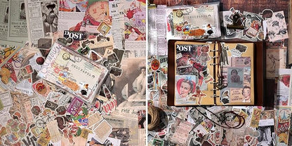Draupnir 200pcs Vintage Junk Journal Supplies,Scrapbook Supplies Scrapbooking Paper and Stickers Ephemera for Art Aesthetic Journaling Kit Collage (Vintage)