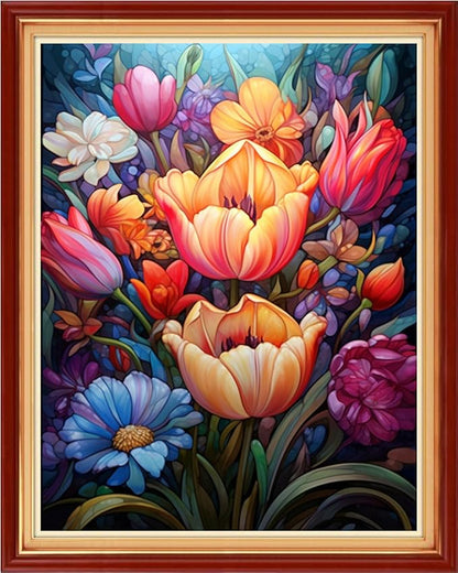 DMCVIVR Stamped Cross Stitch Kits for Beginners Adults Needlepoint Kits for Beginners Embroidery Kits for Adults Crossstitch Kit for Beginners 11CT-Colorful Flowers 16x20 inchs