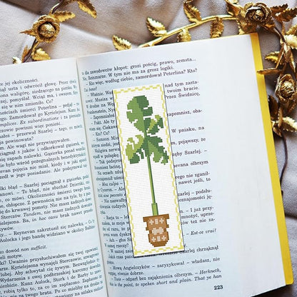 FREEBLOSS 6 Set Cross Stitch Bookmark Kit Green Plants Patterned Embroidery Bookmarks with Instruction Cross Stitch Kits for Adults 8''x2.4''