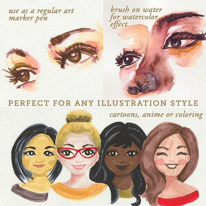 Primrosia 24 Skin Tones Dual Tip Marker Pens, Hair and Portrait Watercolor Sketch Set – Fine and Brush Ends, Art Supplies for Coloring, Sketching and Drawing