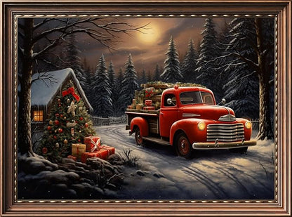 Leczany Cross Stitch Stamped Kit for Beginner - Christmas Truck | DIY Embroidery Starter Patterns Craft Kit Needlepoint for Adults | 11CT, 3 Strands | 18.1x13 inches
