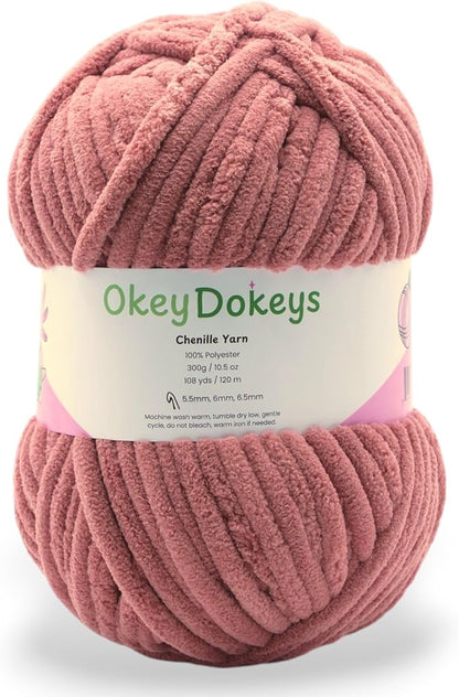 Okey Dokey Yarn, Jumbo Chenille Yarn Size 7 Velvet – Plush, No-Fray, Durable Plushies, Posh Soft Crochet Projects Beginner Friendly (300g, 130 yds) - Apricot Blossum, Color 102