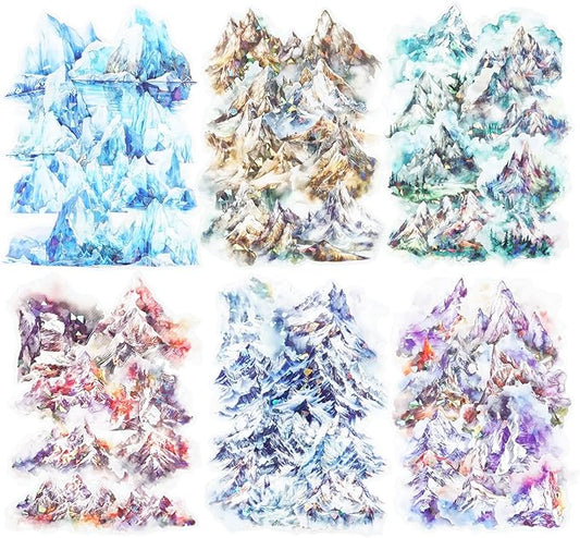 MiyouLuna 60 Pcs Mountain Holographic PET Stickers Set, Landscape Stickers for Scrapbooking, Journaling and DIY Crafts