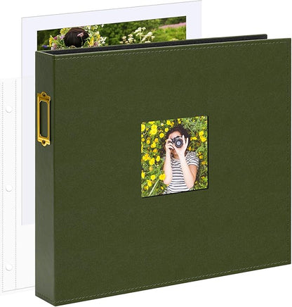 Vienrose 12x12 Inch Large 3 Ring DIY Scrapbook Photo Album Leather Cover Scrap Book Albums Blank Scrapbooks Photobook with 30 Plastic Sleeves 60 Pages for Wedding Baby Family Anniversary (Dark Green)