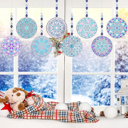 WinnerWhy 30 Sets Winter Snowflake Suncatchers Window Art Kits, DIY Sun Catchers Bulk Crafts Paint Your Own Window Ornaments for Party Birthday Activity Home Decor