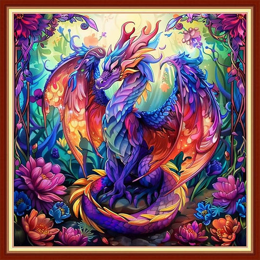 Dimensean Stamped Cross Stitch Kits Full Range of Embroidery Patterns Starter Kits for Beginners Adult DIY Cross Stitches Needlepoint Kits 11CT-Colorful Dragon 18x18 inch