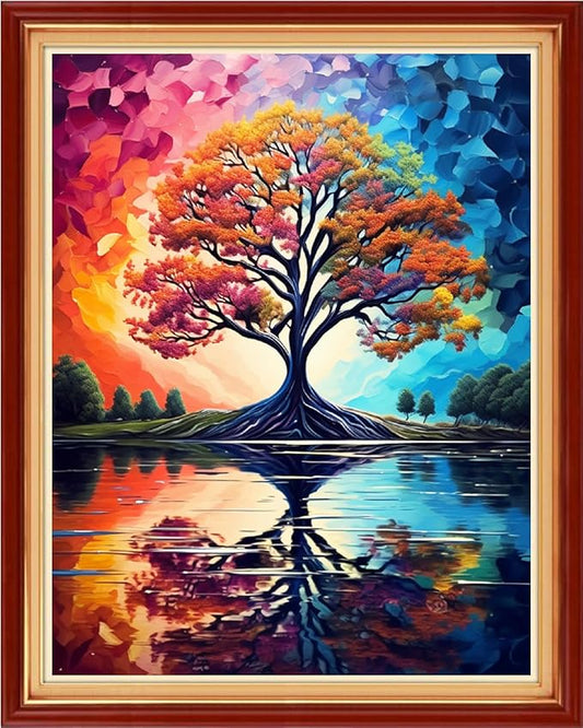 Dimensean Stamped Cross Stitch Kits Full Range of Embroidery Patterns Starter Kits for Beginners Adult DIY Cross Stitches Needlepoint Kits 11CT-Magic Colorful Tree 16x20 inch