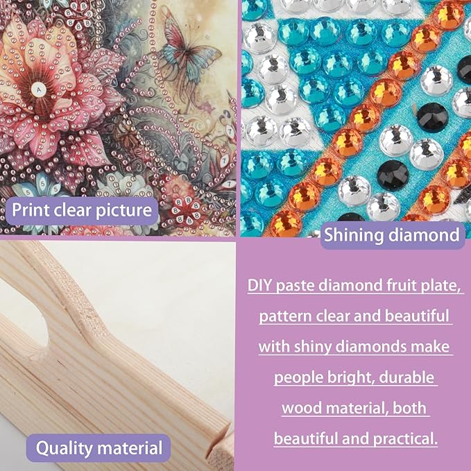 JISHSHAY Diamond Art Serving Tray Diamond Painting Food Tray Gem Art Serving Platter Gem Painting Mosaic Kits for Adults DIY Kits for Adults, with Wood Handle 20×30cm/7.87×11.81in, Cattle Cow
