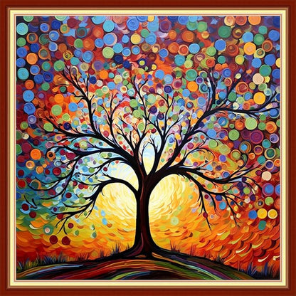 Disxvivy Cross Stitch Stamped Full Embroidery Kits DIY 11CT Cotton Thread Printed DIY Needlepoint Kits Craft Needlework Set Cross-Stitch Stamped Sets-Colorful Night Light Tree 18x18 inch