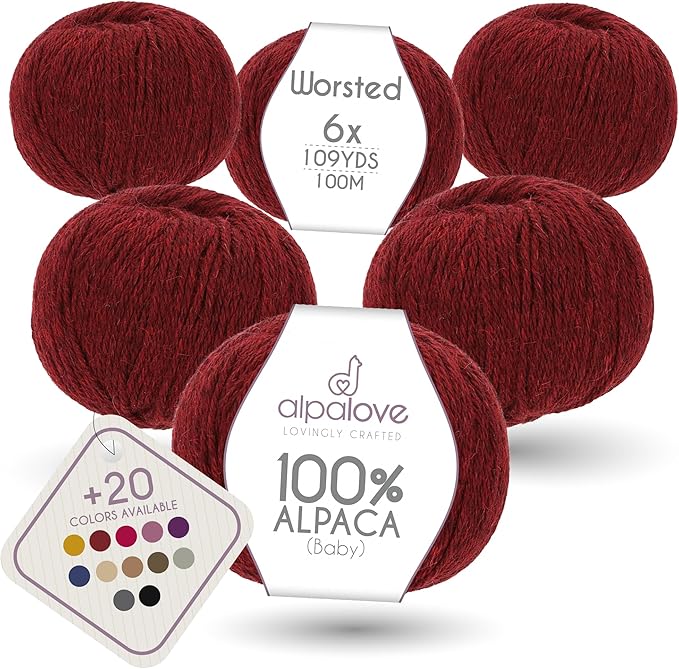 Worsted Set (6 x 1.75 oz) Super Soft Baby Alpaca Knitting Yarn Red Wine 656 Yards