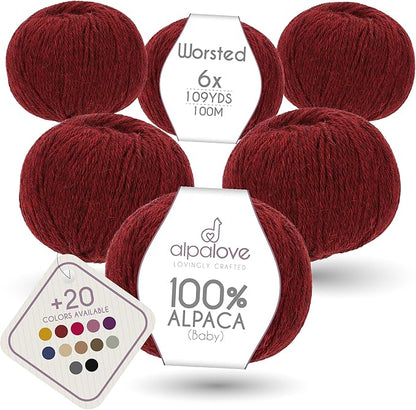 Worsted Set (6 x 1.75 oz) Super Soft Baby Alpaca Knitting Yarn Red Wine 656 Yards