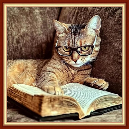 Joyhoor Stamped Cross Stitch Kits for Beginners Needlepoint Kits for Adults Embroidery Kits 11CT Counted Cross Stitch Kits Printed Embroidery Pattern-Cat Reading 18x18 inchs