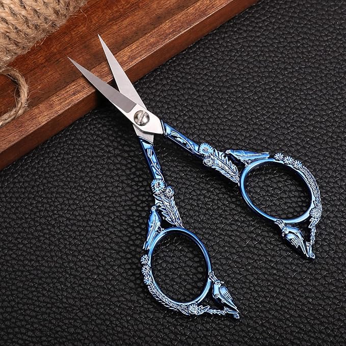 YOUGUOM Embroidery Scissors, Small Sharp Pointed Detail Shears for DIY Craft Needlework Yarn Sewing Cross Stitch Thread Cutting Handicraft Tool, 4.6in Blue Little Bird
