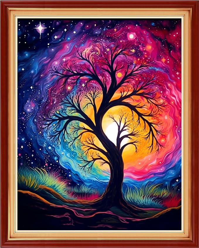 DMCVIVR Stamped Cross Stitch Kits for Beginners Adults Needlepoint Kits for Beginners Embroidery Kits for Adults Crossstitch Kit for Beginners 11CT-Noctilucent Tree 16x20 inchs
