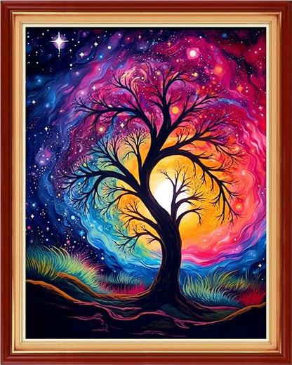 DMCVIVR Stamped Cross Stitch Kits for Beginners Adults Needlepoint Kits for Beginners Embroidery Kits for Adults Crossstitch Kit for Beginners 11CT-Noctilucent Tree 16x20 inchs