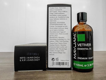 MAYJAM Premium Grade Vetiver Essential Oil - 100ML/3.38FL.OZ for Diffuser, Aromatherapy Oils for Candles, Soaps