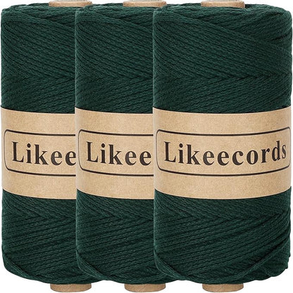 100% Cotton Crochet Yarn for Bag,3 Rolls/Pack 2mm x 510m,Macrame Cord,Chunky Yarn for Crocheting Handbag, Purse,Blankets Crafts Projects (Dark Green)