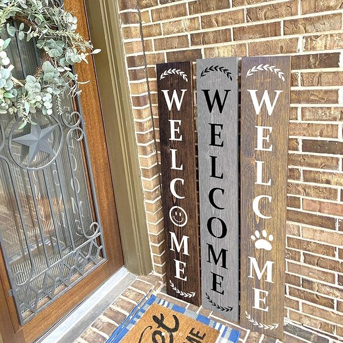 Welcome Stencil With Holiday Set for Painting on Wood - Reusable, DIY Projects, Gifts and More - Easy to Use Large Letter Horizontal and Vertical