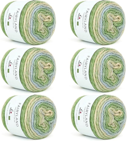 Aeelike Gradient Yarn for Crocheting, Soft Ombré Fairyland Yarn # 3 Light Weight with Vibrant Colors 6 x 100g (3.52 oz) 245m (267 Yards) for DIY Making Colorful Blanket Scarves Hat, Green Gradient