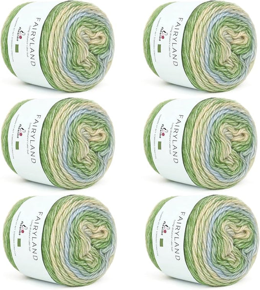 Aeelike Gradient Yarn for Crocheting, Soft Ombré Fairyland Yarn # 3 Light Weight with Vibrant Colors 6 x 100g (3.52 oz) 245m (267 Yards) for DIY Making Colorful Blanket Scarves Hat, Green Gradient