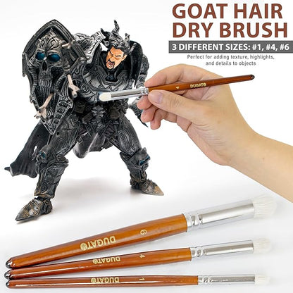 DUGATO 15pc Miniature & Dry Brush Paint Set - Fine Detail Premium Nylon Bristle & Goat Hair Brushes for Warhammer 40k, DND, Model Painting - Acrylic, Oil, Watercolor (Brown)