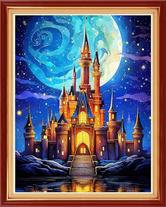 Foxhool Stamped Cross Stitch Kits,11CT Printed Cross Stitch Pattern Full Embroidery Kits for Beginner Needlepoint Kits-Magic Castle 16x20 inch