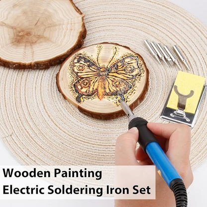 Aphohome Wood Burning Kit, 6 - Temp Adjustable Soldering Welding Iron Kit with 5 Tips & Sponge, for Pyrography Art & DIY Wood Crafts
