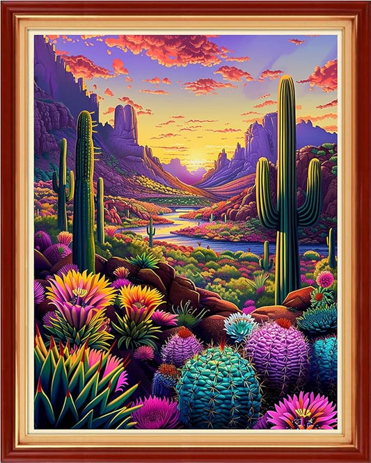 Foxhool Stamped Cross Stitch Kits,11CT Printed Cross Stitch Pattern Full Embroidery Kits for Beginner Needlepoint Kits-Kingdom of Succulent Plants 16x20 inch