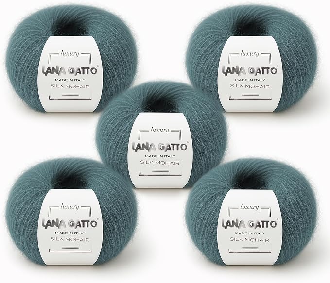 5 Skeins, Silk Mohair Luxury Yarns, Premium and Soft Blend for Knitting and Crocheting, Made in Italy (Green - 30486, 5)