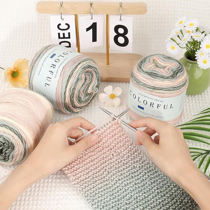Aeelike Cake Yarn for Crocheting, 3 Skeins Gradient Yarn 100g (3.52 oz) 245m (267 Yards) # 3 Light Weight, Soft Ombré Yarns Fairyland Yarns Rainbow for Making Colorful Crafts, Pink Green Gradient