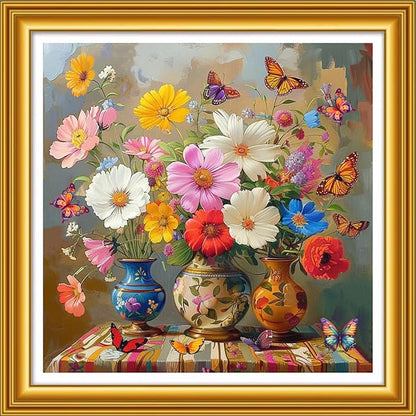 Foxhool Stamped Cross Stitch Kits,11CT Printed Cross Stitch Pattern Full Embroidery Kits for Beginner Needlepoint Kits&Beautiful Flower vase 18x18 inch