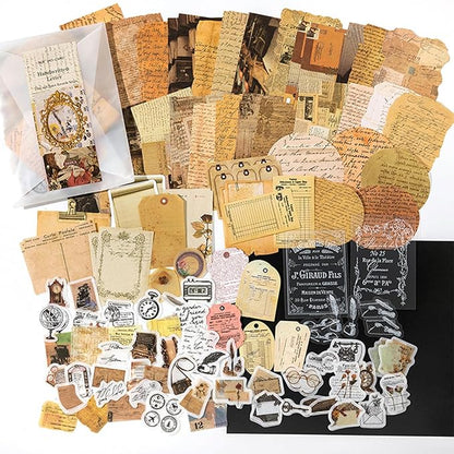 japleed 400PCS Vintage Journaling Scrapbooking Supplies Kit, Retro Aesthetic Decorative Ephemera Scrapbook Paper Stickers Material for Junk Journal Planner Diary Collage Art Craft Decoupage Album