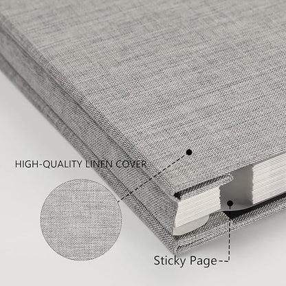Aenbuslm Photo Album Self Adhesive Pages for 4x6 5x7 8x10 Pictures Scrapbook Magnetic Photo Albums with Sticky Pages Books with A Metallic Pen for Baby Wedding Family 11x10.6 Grey 40 Pages