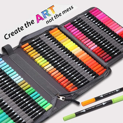 nobrand 120 Colors Duo Tip Brush Markers Art Pen Set,LANRENWENG Fine Brush Tip Colored Pens Set with Canvas Bag,Markers for Adult Coloring Books Drawing Sketching Note taking Lettering Calligraphy