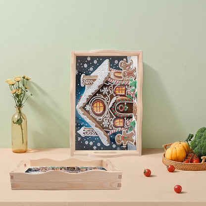 JZHYOAN Diamond Painting Trays for Adults, Special Brown House Creative Design, DIY Art Fruit Platters, Serving Tray for Party Supplies Home Decoration Serving Food Pantry Organization in Kitchen