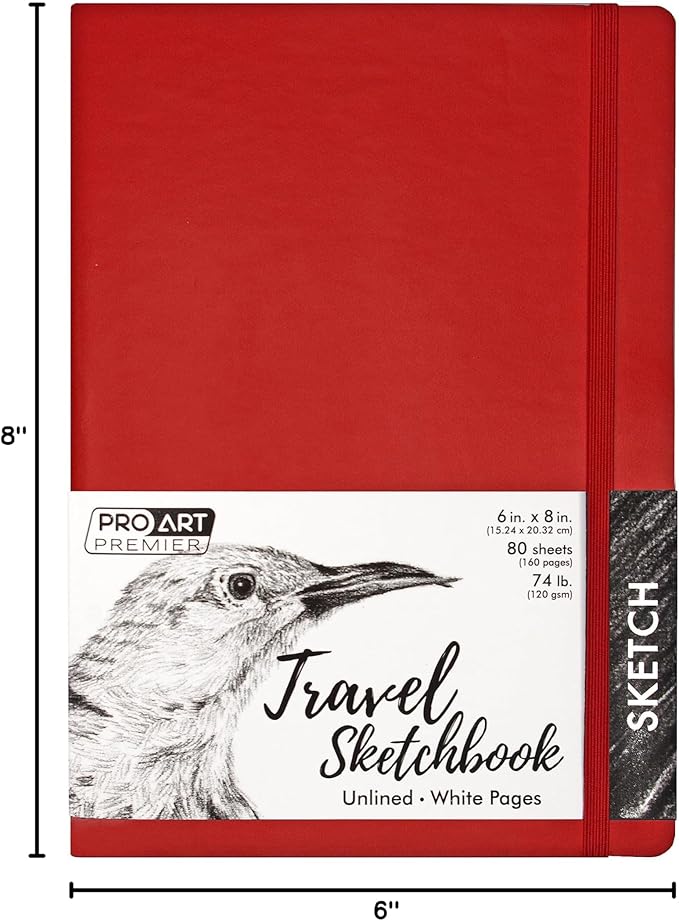 Pro Art Premier Sketch Book Travel 8"x 6" White 74lb Red 80 Sheets, Sketch Book, Sketchbook, Drawing Pad, Pad, Drawing Paper, Art Book, Paper, Sketchbook for