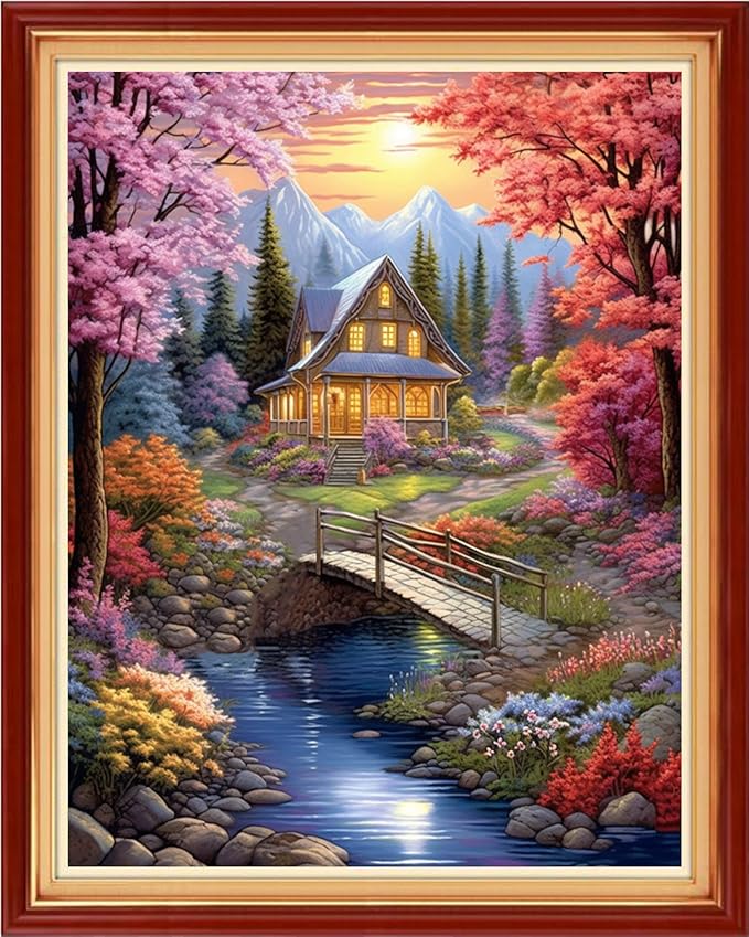 Redxing Stamped Cross Stitch Kits Embroidery kit for Beginners Adults Full Range of Embroidery Patterns Starter Kits DIY Printed Cross Stitch Kits Needlepoint Kits 11CT-Dream Home 16x20 inch