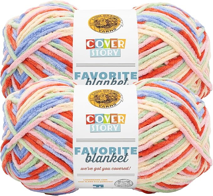 Lion Brand Yarn, Cover Story Favorite Blanket Yarn for Knitting and Crochet, 223 Yards, Macarons, 2 Pack