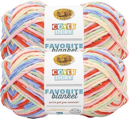 Lion Brand Yarn, Cover Story Favorite Blanket Yarn for Knitting and Crochet, 223 Yards, Macarons, 2 Pack
