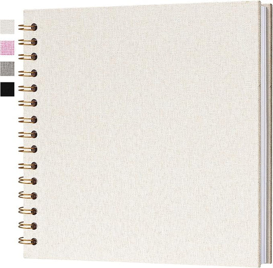 Hiwhy 10x10 Inch Scrapbook DIY Photo Album Linen Cover Hardcover White Pages 40 Sheets Small Scrap Memory Book Beige