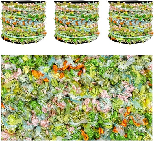 Artisanal Yarn Collection Multifiber Fancy Yarn for Knitting Crocheting Crafts DIY, Set of 3 Rolls (Vivid Green)