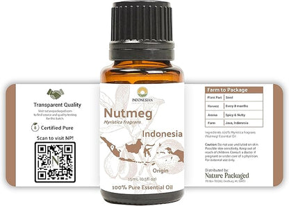 Nature Packaged Nutmeg Essential Oil - Direct from Central Java, Indonesia - Pure Essential Oils for Diffusers, Muscle Relief and Aromatherapy | Premium Therapeutic Grade (22lbs)