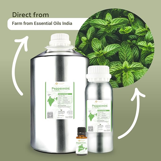 Nature Packaged Peppermint Essential Oil - Direct from Norex Flavours India - Steam Distilled - Aceite Esencial de Menta for Aromatherapy, Massage, Diffuser, DIY Candle and Soap Making - 2lbs