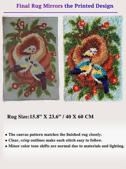 KitsMaster Heartwarming Bluebird & Baby Family Latch Hook Rug Kit, DIY Yarn Hooking Kit, Cozy Home Décor Craft Gift, 23.6''x15.8'' (Nest of Love)