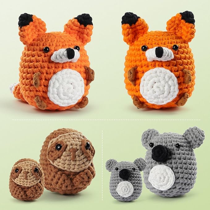 RQWZBCHX Crochet Kit, 4PCS Beginner Crochet Kit for Adults with Step-by-Step Video Tutorials, Cute DIY Crochet Animal Kits with Enough Yarns, Hook, Accessories
